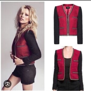 EUC Mango MNG x Kate Moss Boucle Cropped Blazer/Jacket Chain Detail Size XS #708